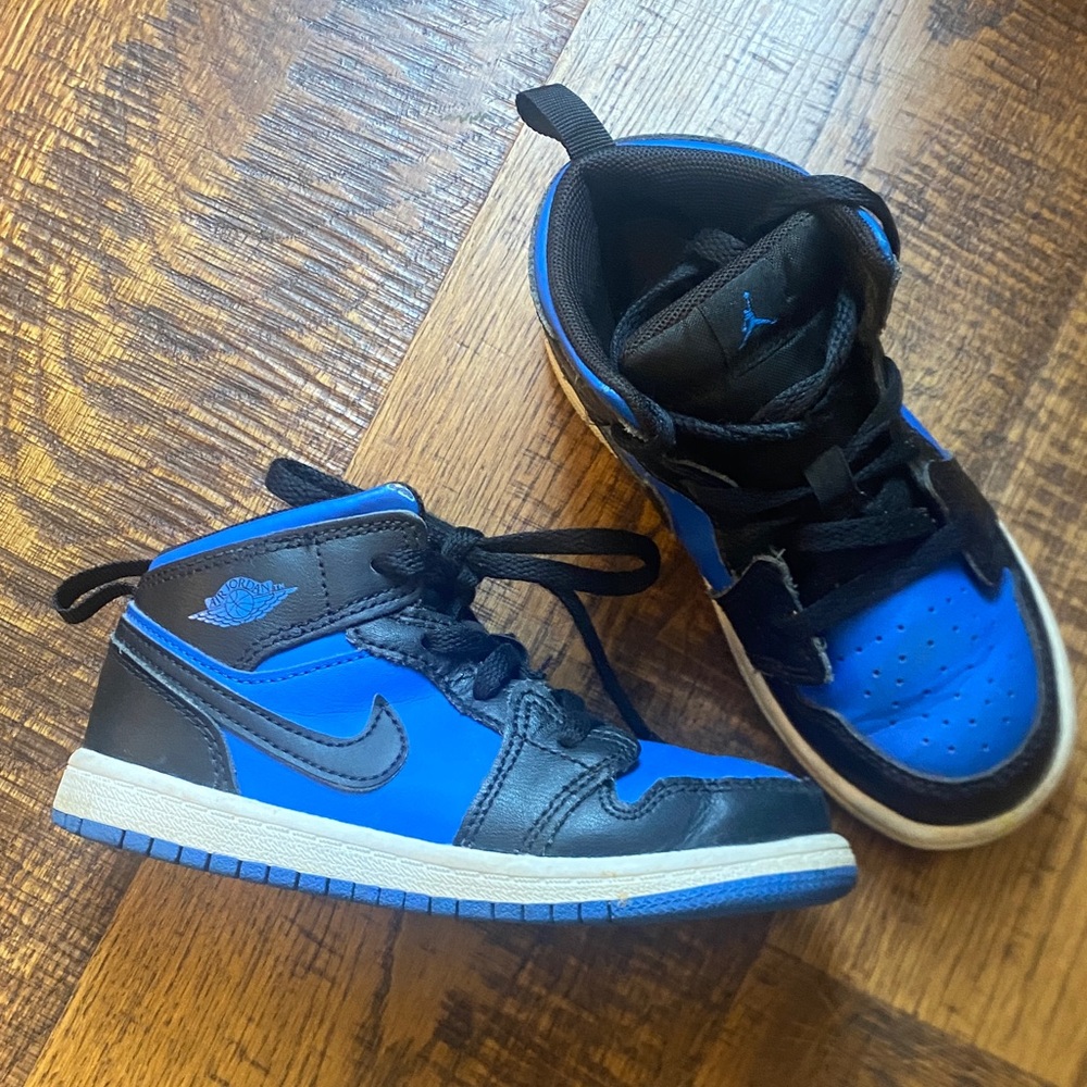Kids Jordan 1 Mid Royal Blue and black